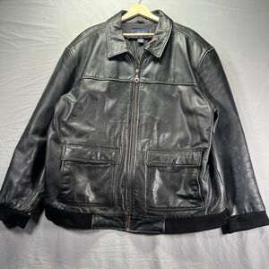 Cherokee Leather Jacket Mens XL Black Bomber Style Quilted Lining Motorcycle